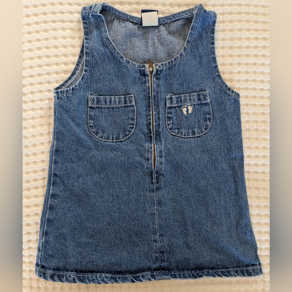 Vintage Hang Ten Denim Zipper Sleeveless Dress Jumper With Pockets Size 3T 90s